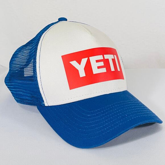 YETI American Logo Trucker Hat Men Adult Red White Blue Adjustable Snapback Cap - Picture 1 of 6